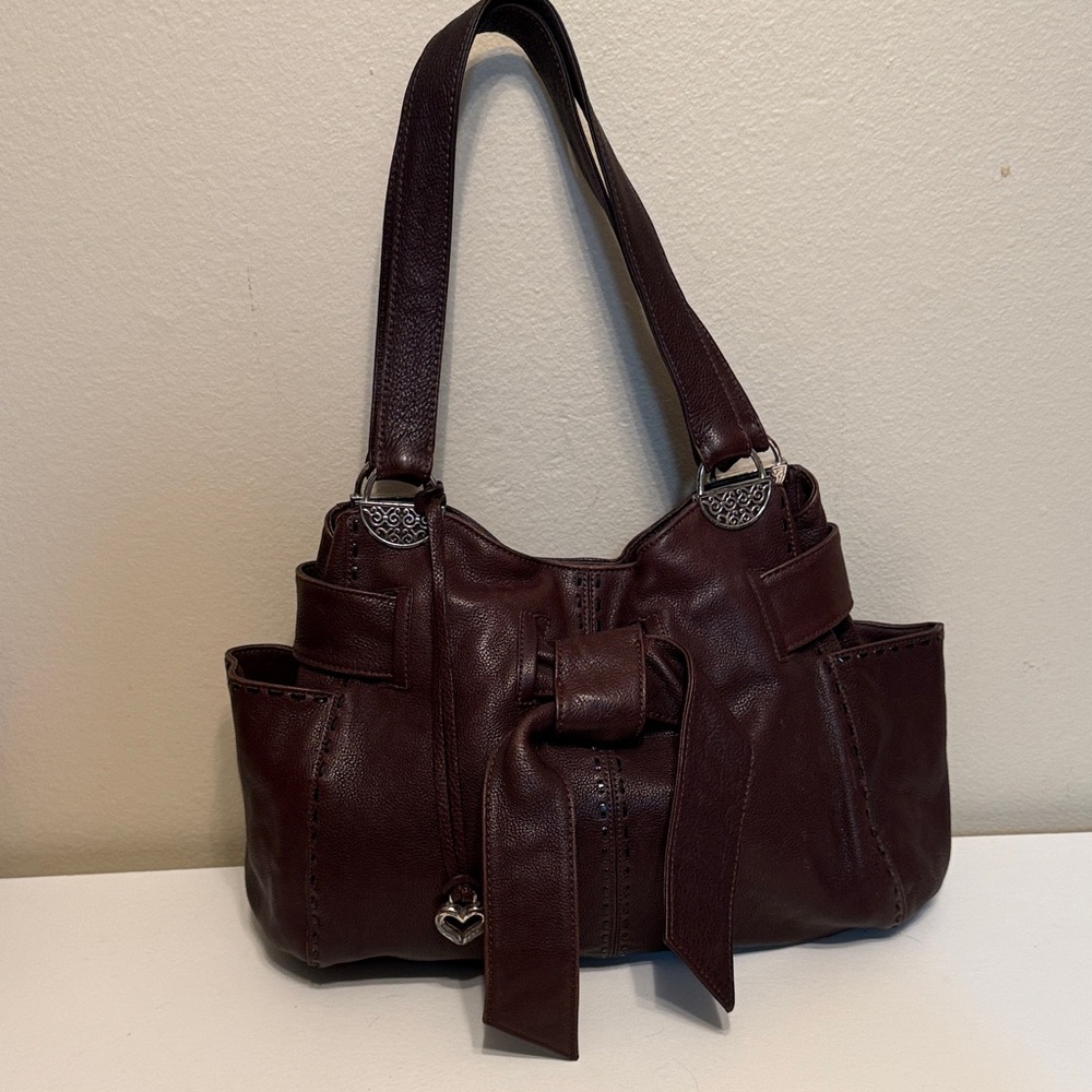 Brighton Elegant Brown Floral Leather Shoulder Bag Bow Detail